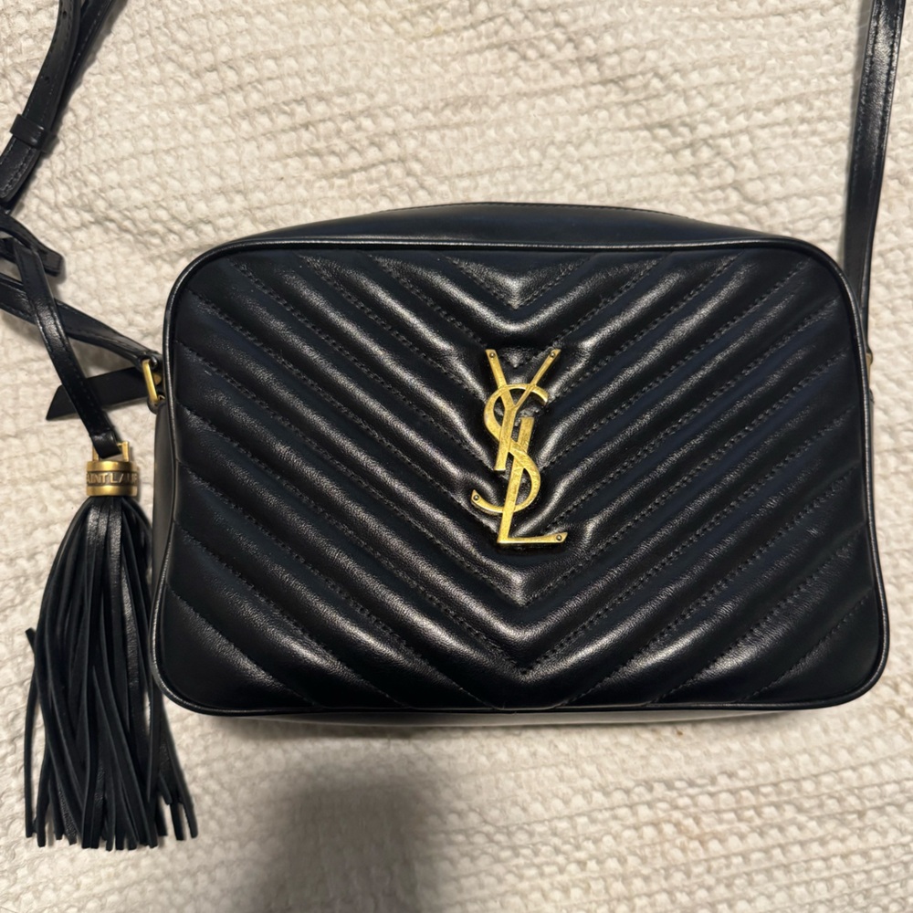 Lou Medium size YSL Camera Crossbody Bag chevron patterned leather